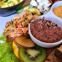 Spicy kimchi and tasty dips 🌱😊👍 at Plant Base in Berlin