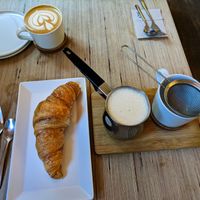 Cappuccino, Croissant, and Chai Latte at Plant Base at Plant Base in Berlin