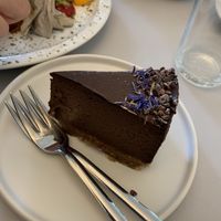 Detail of chocolate cake at Plant Base in Berlin