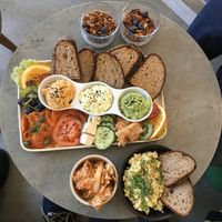 Breakfast platter for two plus extra kimchi at Plant Base in Berlin