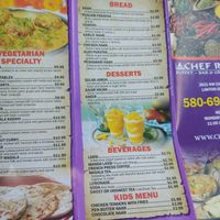 Menu at Chef India in Lawton