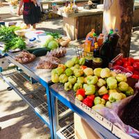 Veggies and olive oil at Pazar Market in Split
