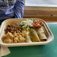 Enchilada plate (seitan)  at Vegos in Albuquerque