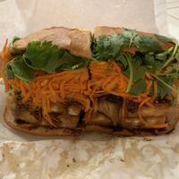 Huge tofu bahn mi with fresh ingredients and their delicious mushroom sauce. at Bunny in Pacifica