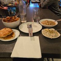 Babaganoush, pita, zatar chips & rice with lentils at KoPita in Knoxville