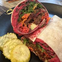 Beet hummus wrap   at Mon Vert Cafe in Woodstock