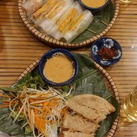 Summer rolls and vegan rice pancake at Madam Thu in Hue