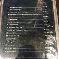 Menu (Aug 2019) at Madam Thu in Hue