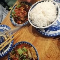 Tofu, eggplant and rice at Madam Thu in Hue