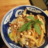 Rice noodles, tofu, vegetables, served with soy sauce and peanut sauce at Madam Thu in Hue
