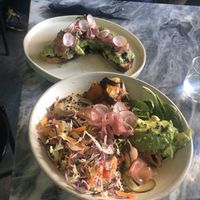 Dede’s bowl (vegan version) and smashed avo toast w mushrooms instead of feta at Dede's in Lisbon