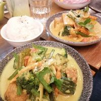 Green and Penang curries with tofu at Paccata Thai Kitchen in North London