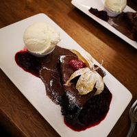 Vegan chocolate cake and ice cream  at The Coore Arms in Northallerton