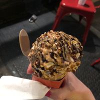 Chocolate, peanut butter, and pretzel ice cream cone at Whipped Urban Dessert Lab in New York City