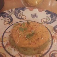 Lentil 'hummus' with guacamole and chips on the side at Lolín Cafe in Badalona