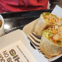 Buffalo cauliflower wrap with mac & cheese at Beatnic - Fashion District in New York City