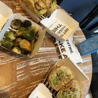 Brussels Sprouts, Fable Chili Burrito, Chicky Deluxe Wrap  at Beatnic - Fashion District in New York City