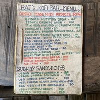 Menu  at Raj's KofiBar in Auroville