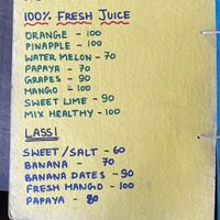 Menu  at Raj's KofiBar in Auroville