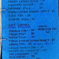 Menu  at Raj's KofiBar in Auroville