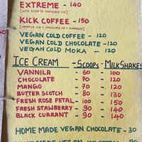 Menu  at Raj's KofiBar in Auroville