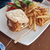 Vegan fish sandwich on gf bread at The Mermaid Inn in Isles Of Scilly