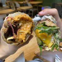 Two wraps, tempeh (left), vegan cheese (right)  #Veganuary at TREEHOUSE - H Code in Hong Kong Island