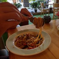 Veggie pasta at CV Cafe in Kampot