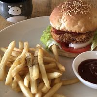 Tofu burger  at CV Cafe in Kampot