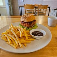 Tofu burger at CV Cafe in Kampot