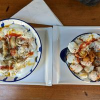 steamed manti (left) and fried manti (right) at Cihangir Manticisi in Istanbul