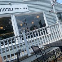 Outdoor dining area at Share Roasters in Amherst