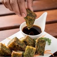 Vegan Chive Cakes at Ra Cha Noodle Bar in Damariscotta