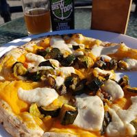 Sweet potato sauce and courgettes vegan pizza at Cheese & Tomatin in Inverness