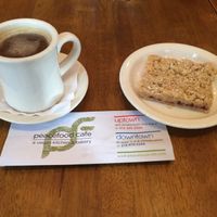 coffee and raspberry crumble at Peacefood Cafe - Uptown in New York City