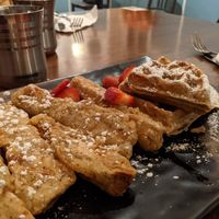 Waffles and tenders at Peacefood Cafe - Uptown in New York City