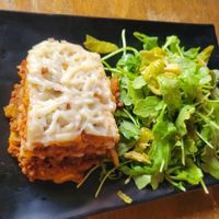 Sweet plantain lasagna at Peacefood Cafe - Uptown in New York City