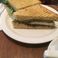 pfc seitan medallion sandwich w/ caramelized onions! the bomb!!!  at Peacefood Cafe - Uptown in New York City