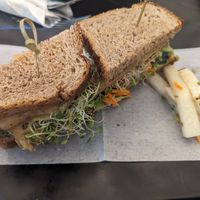 Miso tahini sprout sandwich + extra tempeh - delicious at Peacefood Cafe - Uptown in New York City