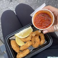 calamari with marinara  at Peacefood Cafe - Uptown in New York City