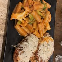 Parmesan rigatoni + pfc cutlet - delicious!   at Peacefood Cafe - Uptown in New York City