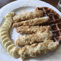 Chicken and Waffles... so delicious  at Peacefood Cafe - Uptown in New York City