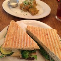 roast veggie panini and chickpea fries at Peacefood Cafe - Uptown in New York City