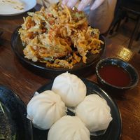 Fritters and bbq buns at Vina Vegan in Newtown