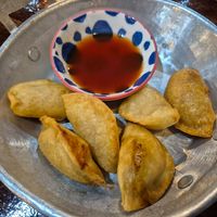 Fried dumpling $9.80 6pcs: nice but thick pastry to filling ratio (veg filling cabbage etc) at Vina Vegan in Newtown