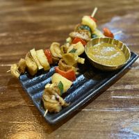 Satay skewers with vegan beef  at Vina Vegan in Newtown