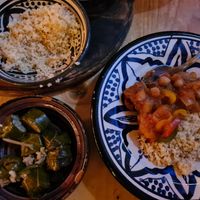 Cous cous, stuffed vine leaves, ibikha at Fez in Swindon