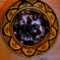 Chocolate brownie with blueberries at Fez in Swindon