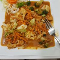 Tofu stir fry with peanut sauce at Golden Lotus in Christchurch