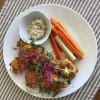 Cauliflower buffalo wings with house made blue “cheese” 100% VEGAN at Passiflora in Rincon